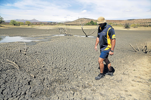 NEARLY ALL GONE: Roan Botha walks in the near-empty main dam on his family’s farm in Aliwal North Picture: MARK ANDREWS