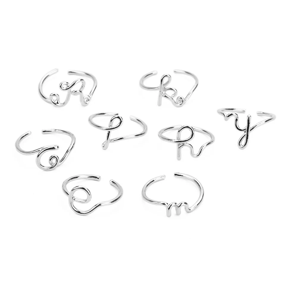 Unisex Gold Silver Color A-Z 26 Letters Initial Name Rings for Women Men Geometric Alloy Creative Finger Rings Jewelry W