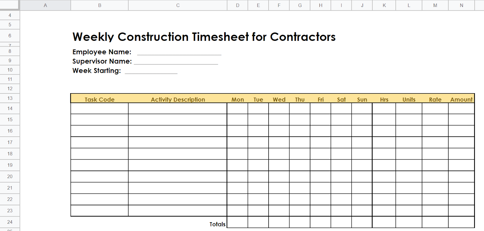 Free Construction Timesheet Templates Traqq Blog