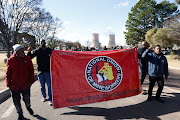 Eskom workers protesting at the Duvha power station near Emalahleni.