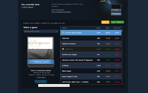 Steam Booster Packs Profit Finder