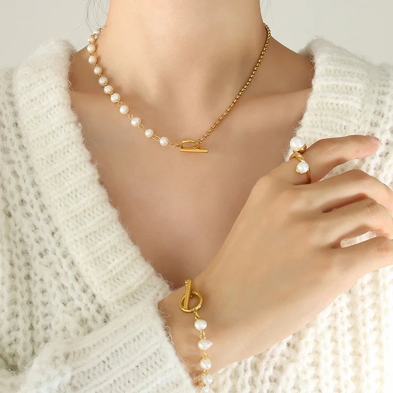 Title 9, Zoetwaterparel OT-Sluiting Armband Ketting Dame...