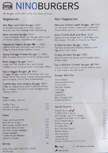 Nino Burgers menu 