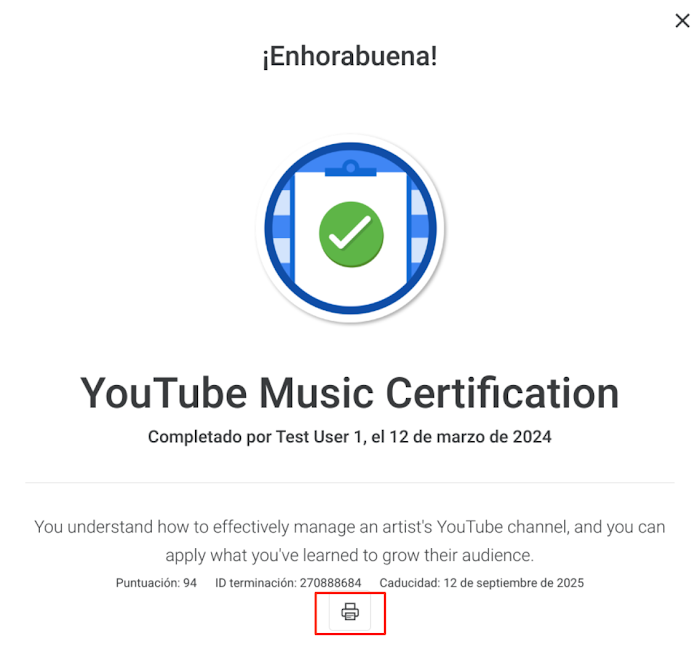 La imagen muestra a los usuarios cómo imprimir un certificado desde la página Mi perfil de Skillshop.