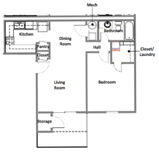 Go to One Bed, One Bath Floorplan page.