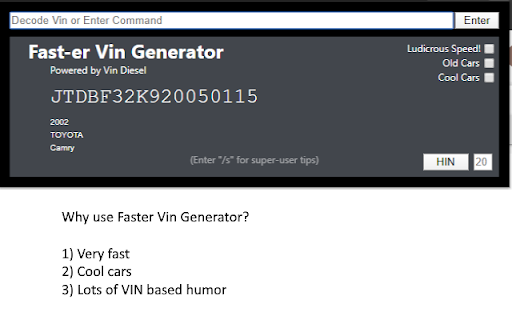 Faster Vin Generator