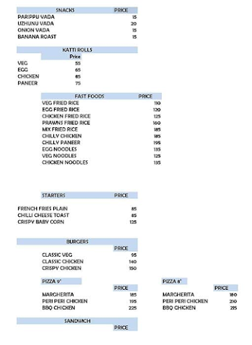 Ponnus Family Restaurant menu 