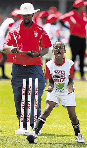 SHOUTING THE ODDS: Central Primary School’s Simamkele Lusithi appealing for a wicket at the Border region KFC mini-cricket festival held at Buffalo Park earlier this weekPicture: MARK ANDREWS