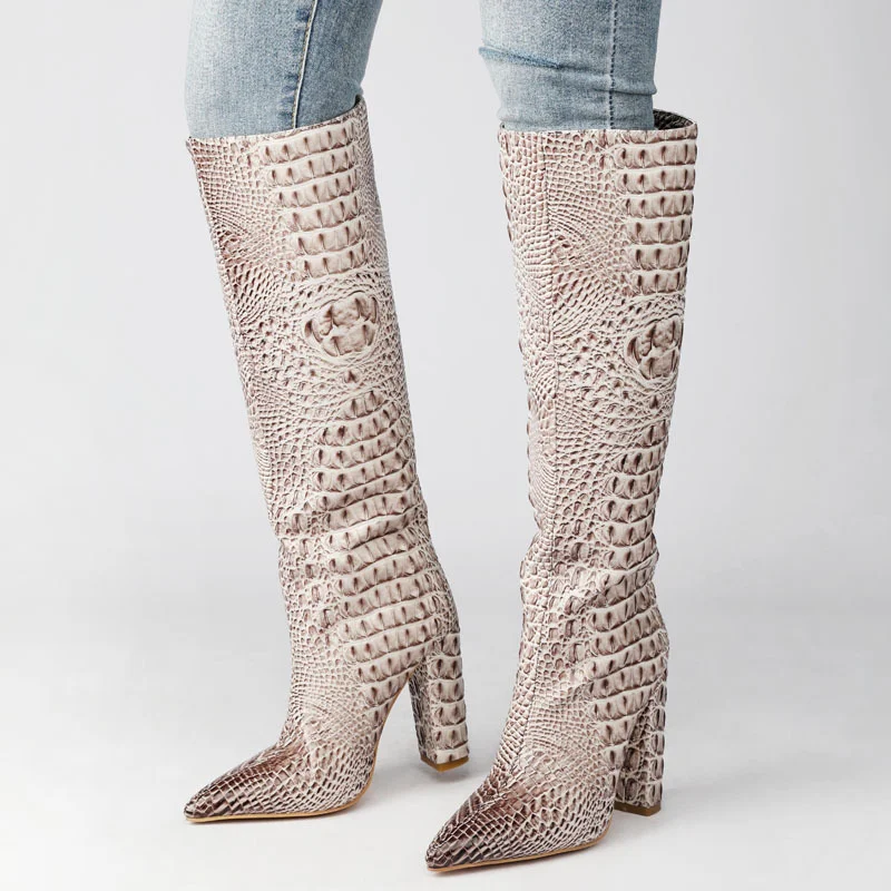 Title 4, Blumen Leder Sexy Stiefel mit spitzer Spitze, d...