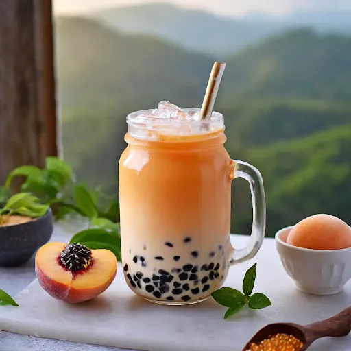 Peach Milk Bubble Tea [450 Ml, Mason Jar]