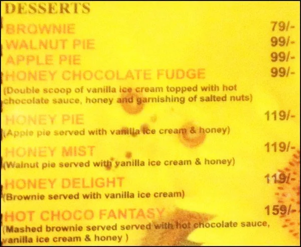 Honey Hut menu 