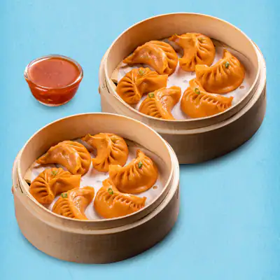 Steamed Chicken Tikka Momos With Momo Chutney - 12 Pcs