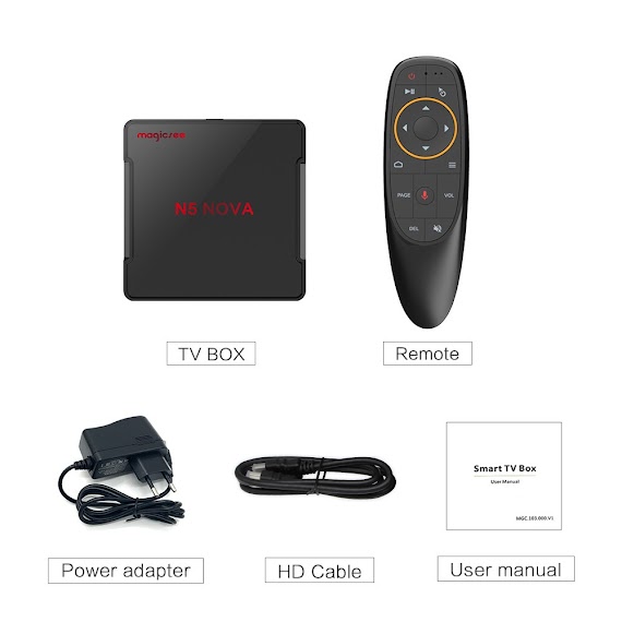 Android Tivi Box Magicsee N5 Nova - Ram 4Gb. Rom 32Gb, Android 9.0 - Điều Khiển Voice S