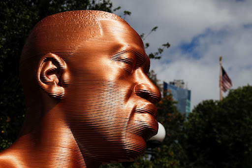 A sculpture of George Floyd is seen during the SEEINJUSTICE art exhibition, in New York, US September 30, 2021.