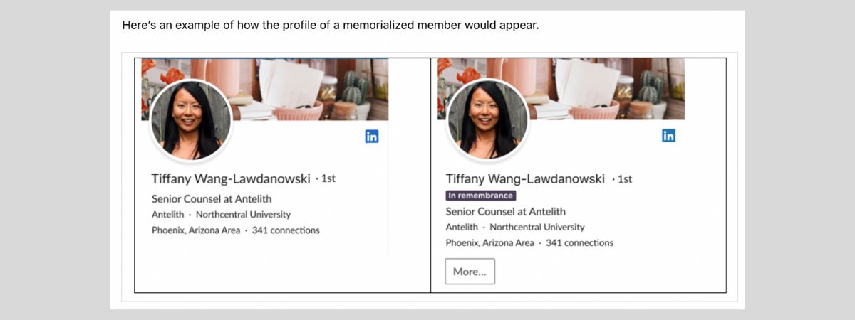 LinkedIn's memorialization settings.