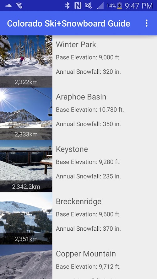 Android application Colorado Ski &amp; Snowboard Guide screenshort