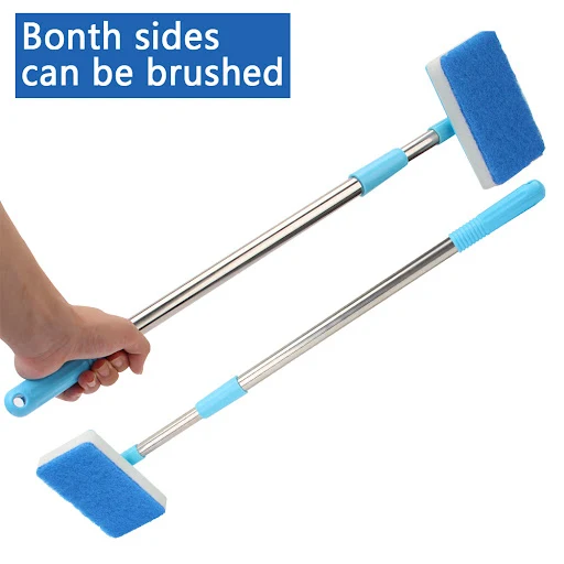 Double-Sided Sponge Cleaning Brush Aquarium Fish Tank Glass Window Algae 180° adjustable Super Long Handle Cleaner Scrub