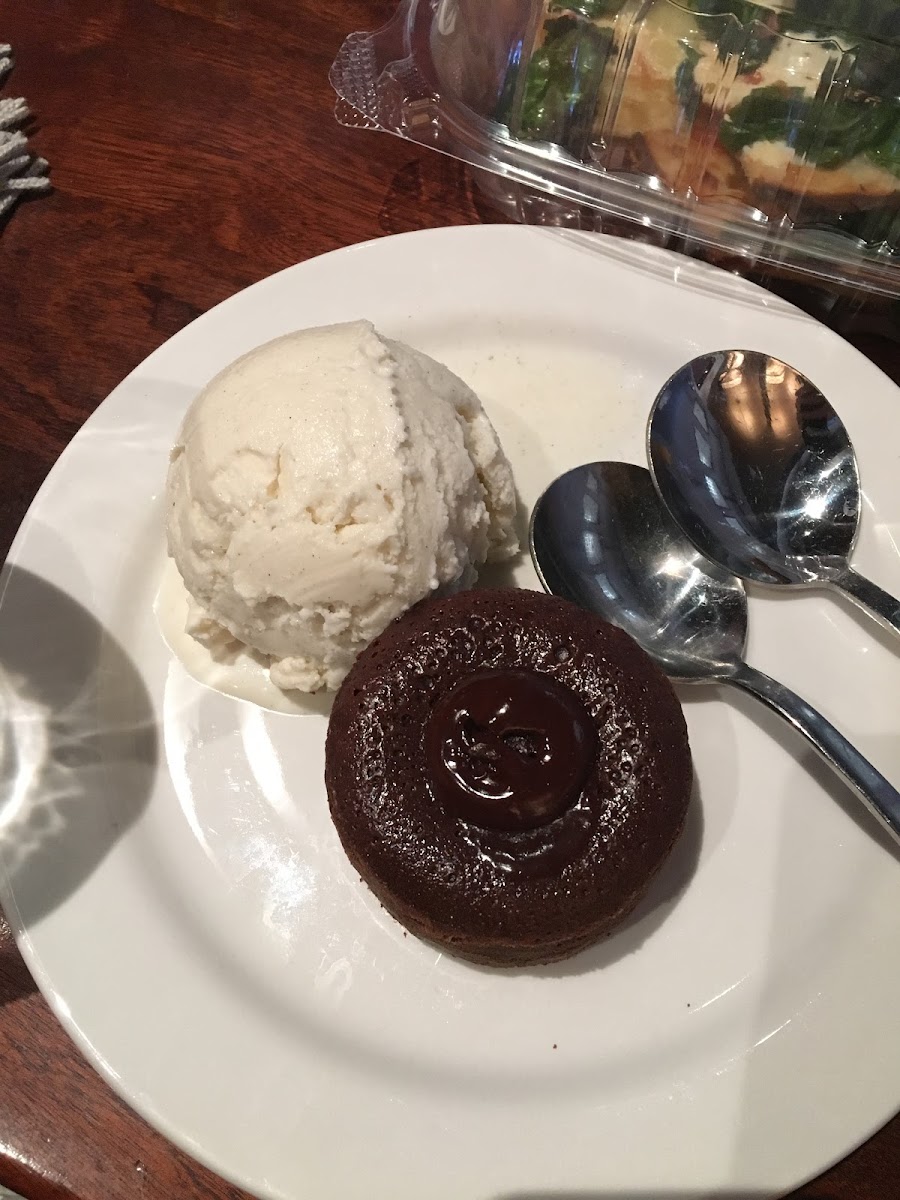 Chocolate lava cake was tiny and missed the mark on the “lava” designation