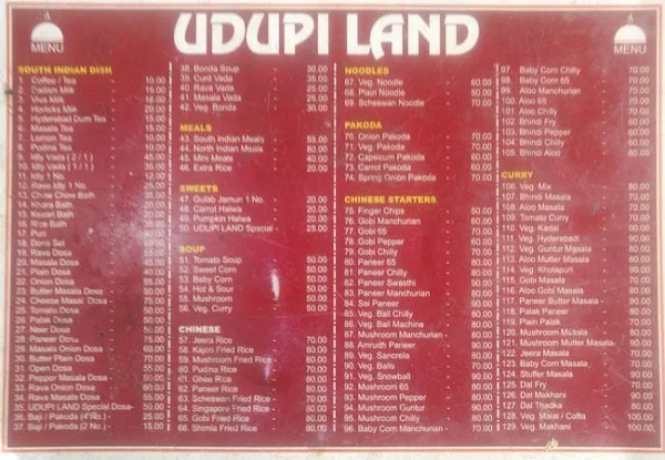 Udupi Land Hotel menu 