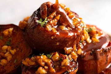 Fondant Slow-Roasted Sweet Potatoes - with Maple Butter Pecans