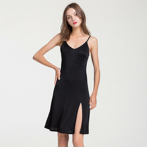 Title 3, Loose Silk Mid-length Pajamas with Slit, a vers...