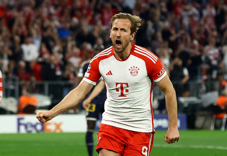 Harry Kane celebrates scoring Bayern Munich's second goal in their Champions League semifinal first leg match against Real Madrid at Allianz Arena in Munich on Tuesday night.