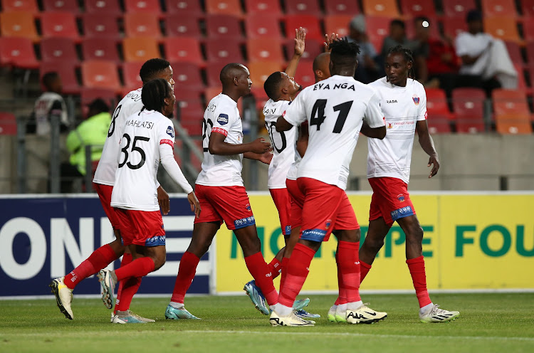 Chippa United celebrate their second goal in the DStv Premiership match against Richards Bay at Nelson Mandela Bay Stadium on March 6, 2024 in Gqeberha