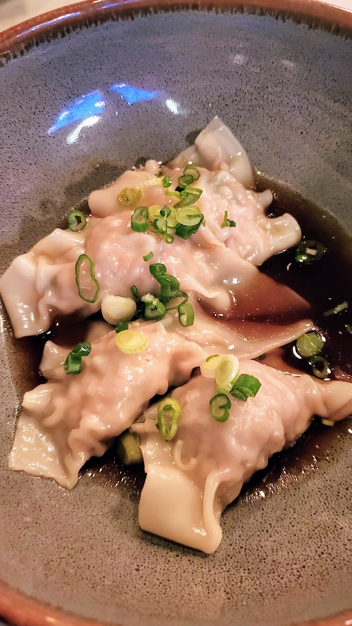 Portland Dumpling Week 2020 Normandie PDX Pork and prawn dumplings with oxtail pho broth, scallion, chile oil.