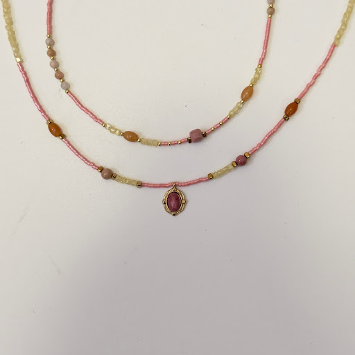 Title 4, Natural Rose Stone Princess Beaded Sweater Chai...