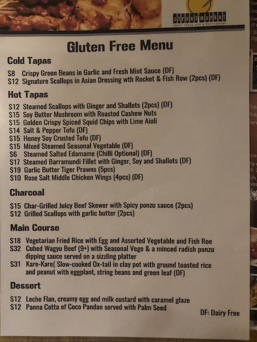 Street Market Asian Tapas gluten-free menu