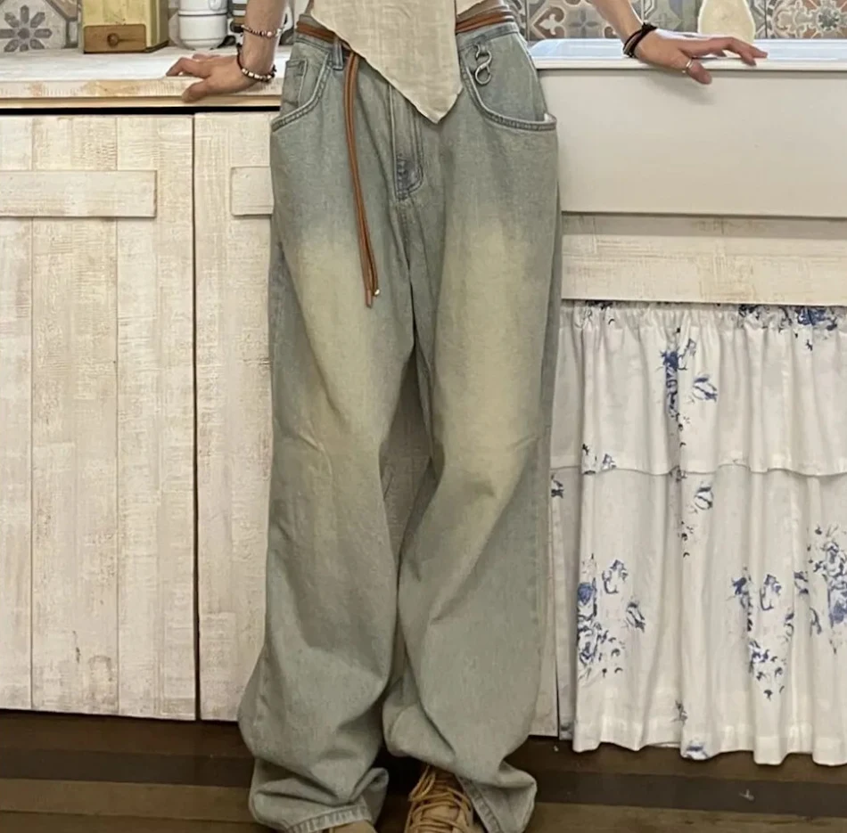 Straight Cylinder Baggy Jeans voor vloerpoetsen, comfortabele stijl, ideaal voor dagelijkse taken en maximale bewegingsvrijheid.