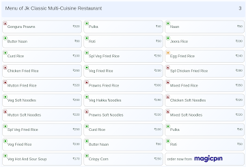 Jk Classic Multi-Cuisine Restaurant menu 