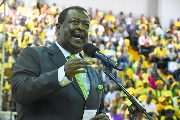 ANC Party Leader Musalia Mudavadi at Kasarani gymnasium during Ruto unveiling as the UDA flag bearer on Tuesday, March 15