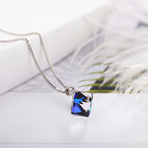 Title 1, Silver Crystal Rubiks Cube Necklace