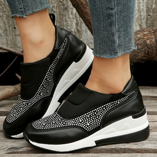 Title 6, New Fashion Comfortable Rhinestone Mesh Wedge H...