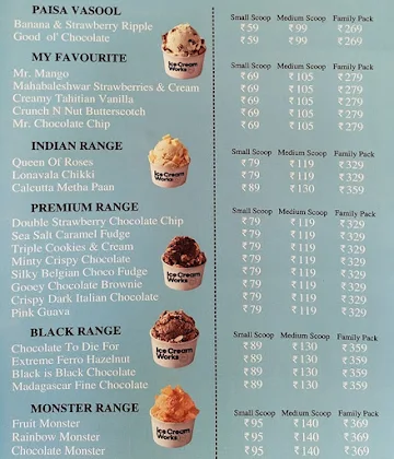 Ice Cream Works menu 