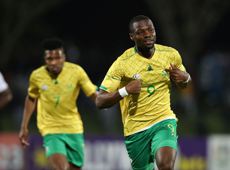 Bafana Bafana striker Tshegofatso Mabasa celebrates a goal during the 2023 Cosafa Cup match against Eswatini at Princess Magogo Stadium, KwaMashu, on July 11 2023.