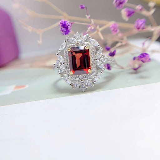 Title 2, Natural Mozambique Garnet Ring With Diamonds