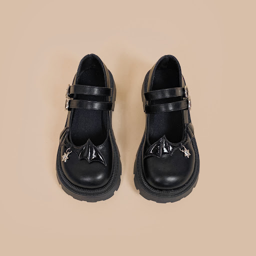 Title 7, Womens Thick Round Black Leather Shoes Comfort...