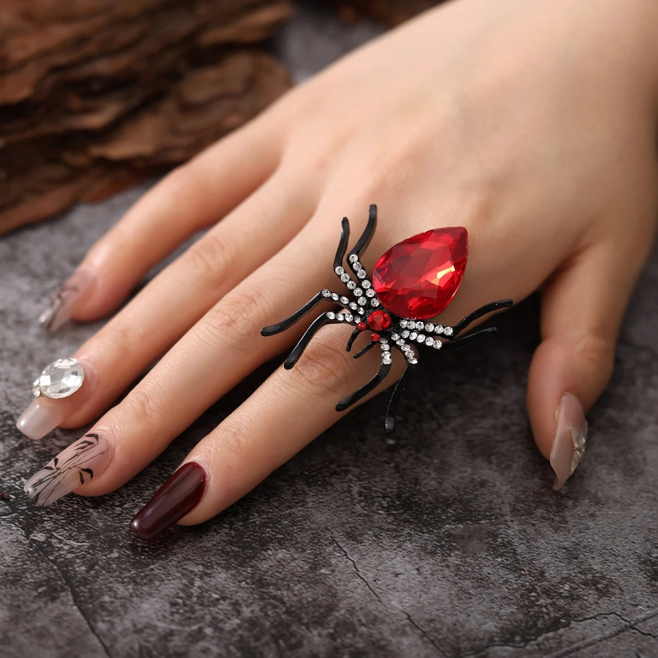 Kadınlar için Halloween Örümcek Yüzük, Rhinestone Detaylı, Kişilik Tarzı Açık Yüzükler, Moda Takı Aksesuarları, Cadılar Bayramı için.