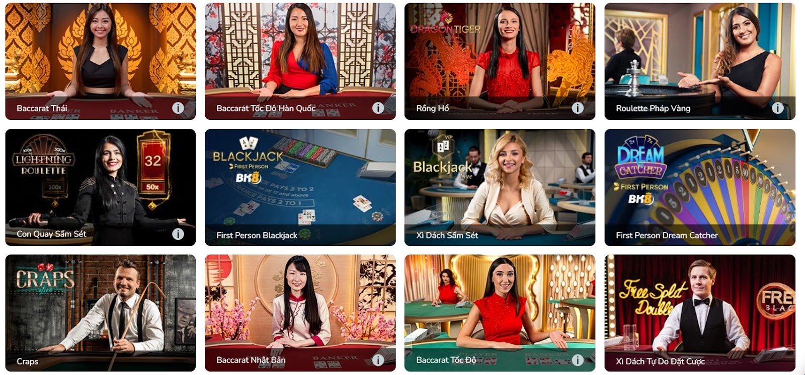 Nhà cái BK8 cung cấp đa dạng game Live Casino 