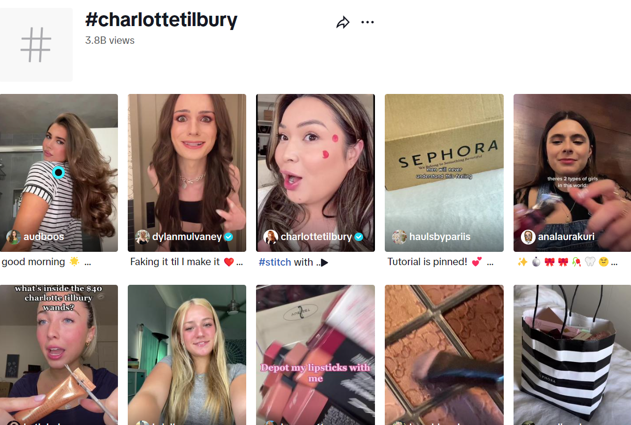 the Charlotte Tilbury makeup campaign on social media, showcasing a staggering 3.8 billion views.