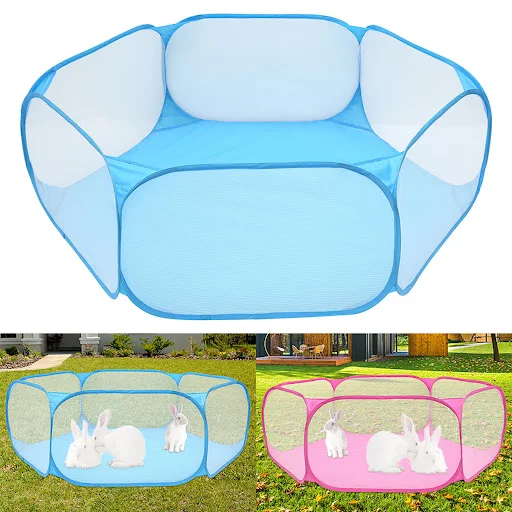 Pet Playpen Outdoor Breathable Small Animals Tent Rabbit Play Pen Foldable Transparent Pet Exercise Fence for Guinea Pig