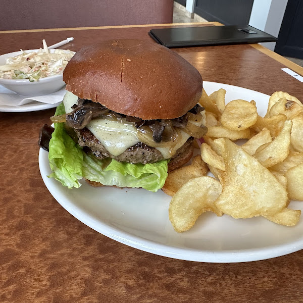 Bison burger and fries