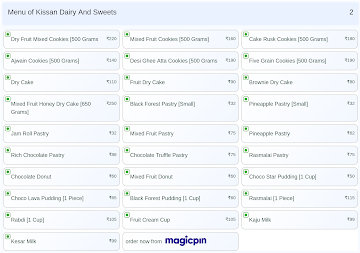 Kissan Dairy And Sweets menu 