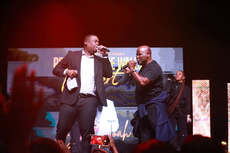 Sbu Noah and Sipho Makhabane performing at the Rebuilding the Walls concert that was held at the Carnival City Big Top Arena in Brakpan.