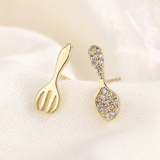 Title 2, 925 Silver Stud Earrings Spoon Fork Asymmetric ...