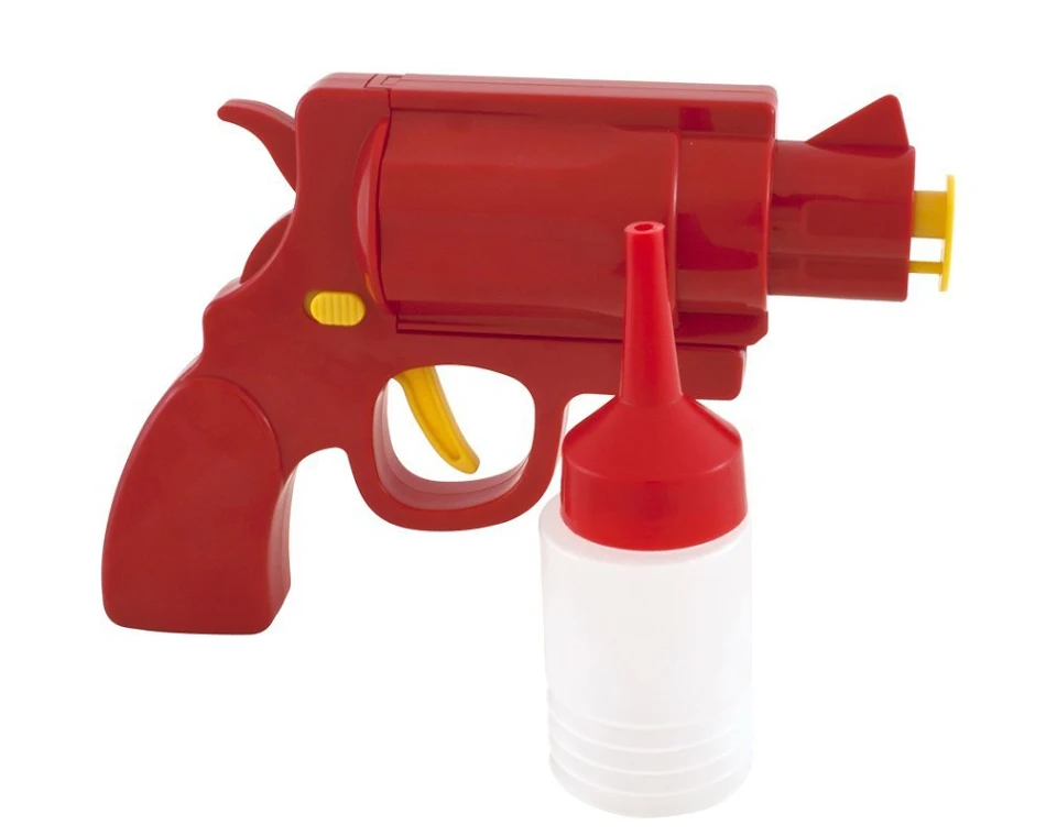 Bouteille de Sauce en Forme de Pistolet Créative pour Salade. Créez des vinaigrettes uniques et originales. Un accessoire de cuisine amusant et pratique.