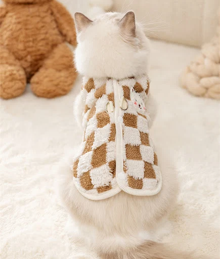 Winter Cat Dog Clothes with Buckle Sweet Bear Print Pet Plush Sweater for Small Dogs Pomeranian Chihuahua Puppy Button J