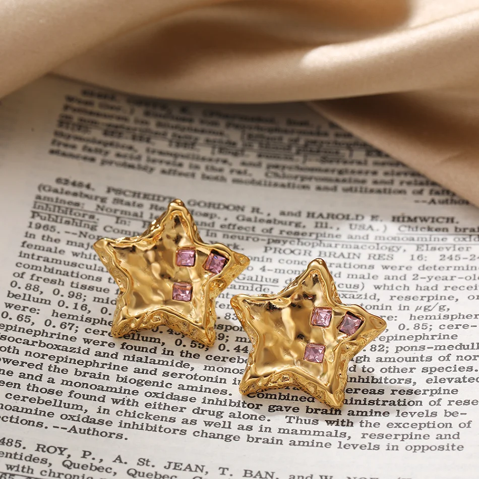 Retro Ster Oorbellen van Roestvrij Staal met Diamanten, tijdloze elegantie. Deze oorbellen geven je look een unieke uitstraling, perfect voor elke gelegenheid.